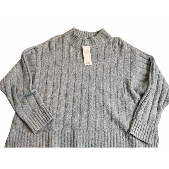 Eileen Fisher LARGE FROST Organic Cotton/Cashmere Fluffy Rib Turtleneck Sweater - Picture 9 of 12